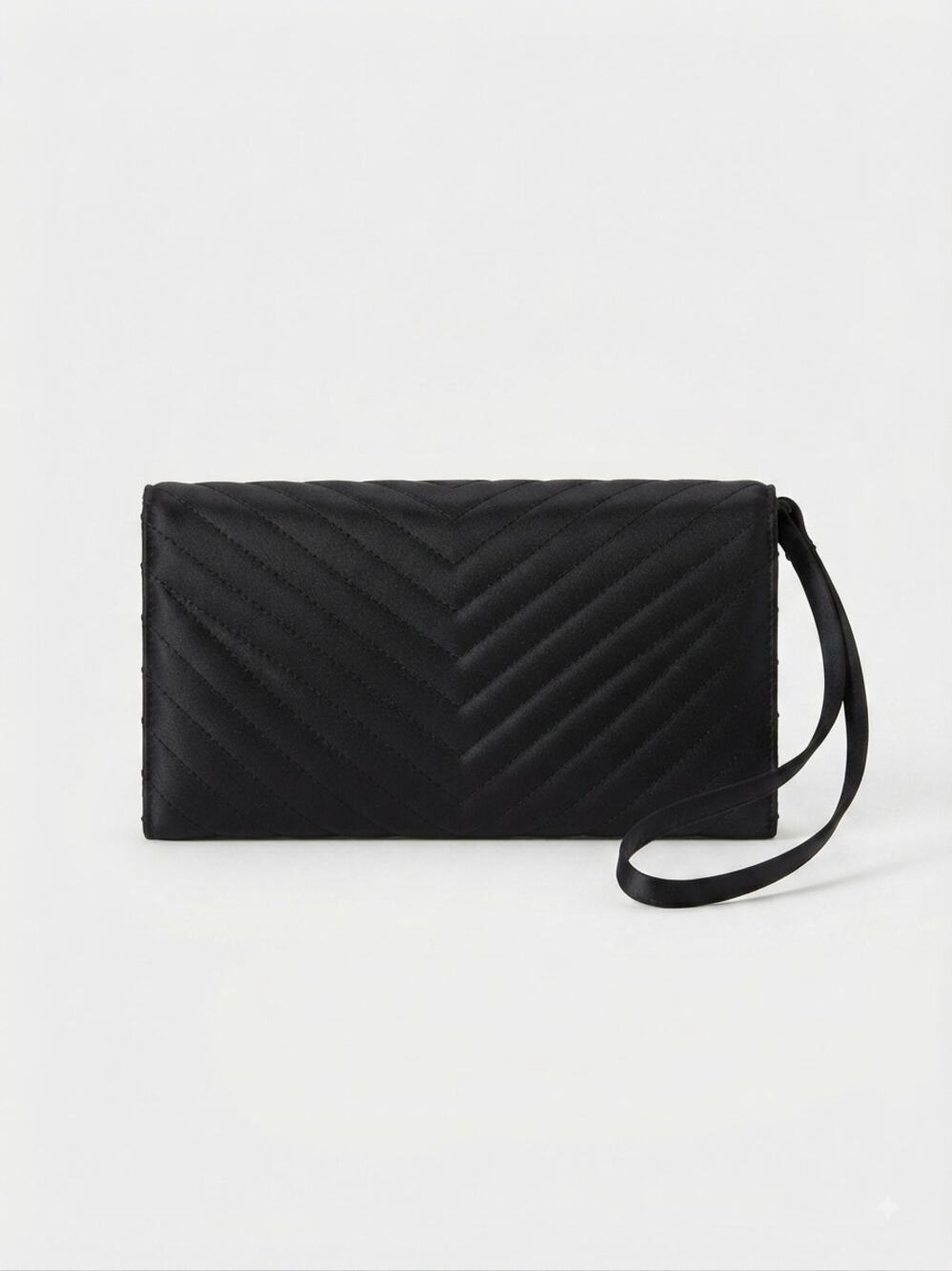 Neiman Marcus Black Satin Quilted Clutch Evening Bag Purse Handbag Wristlet